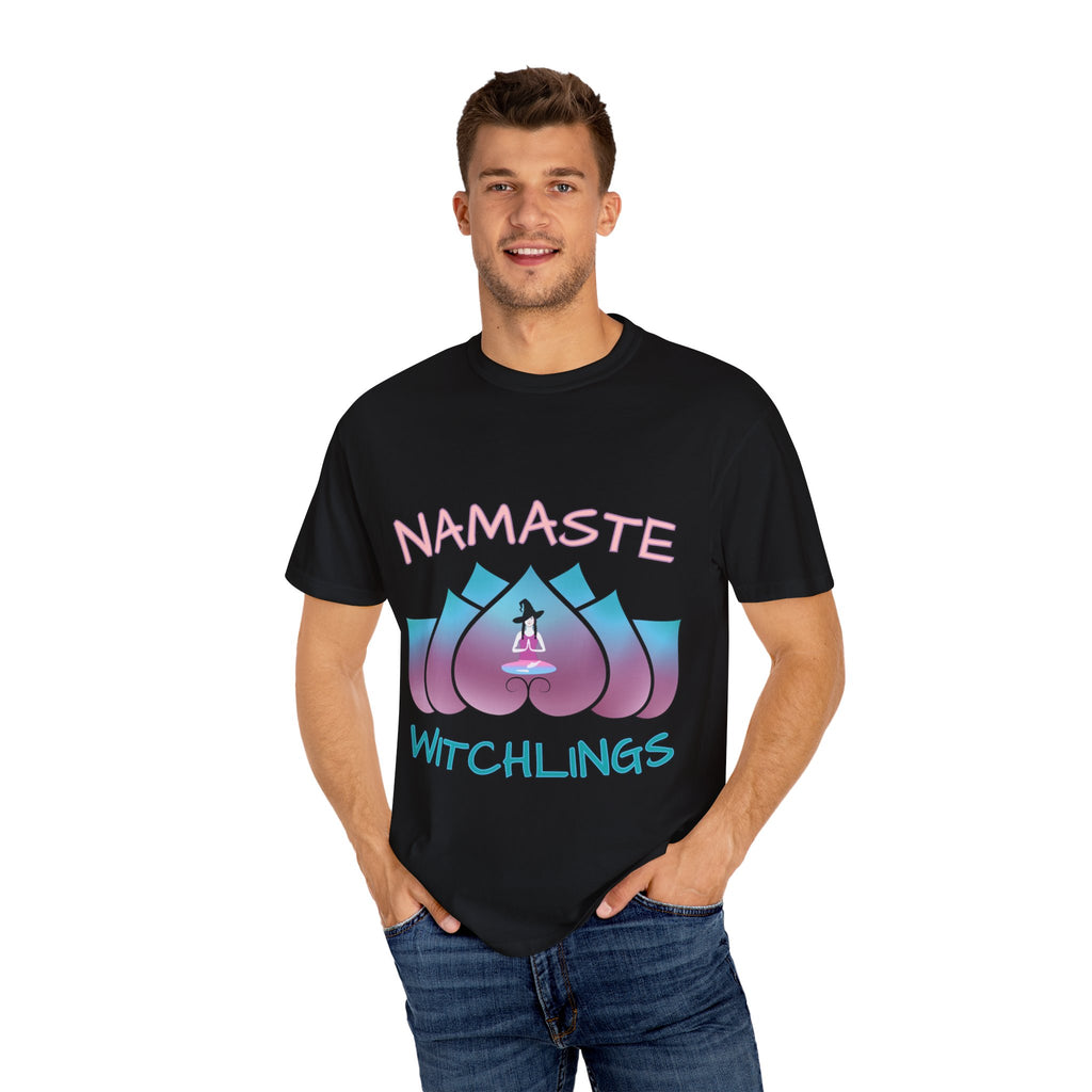 “Namaste, Witchlings” Unisex Tee – cozy, magick-infused softness for your yoga flow, ritual practice, or everyday witchy wanderings.