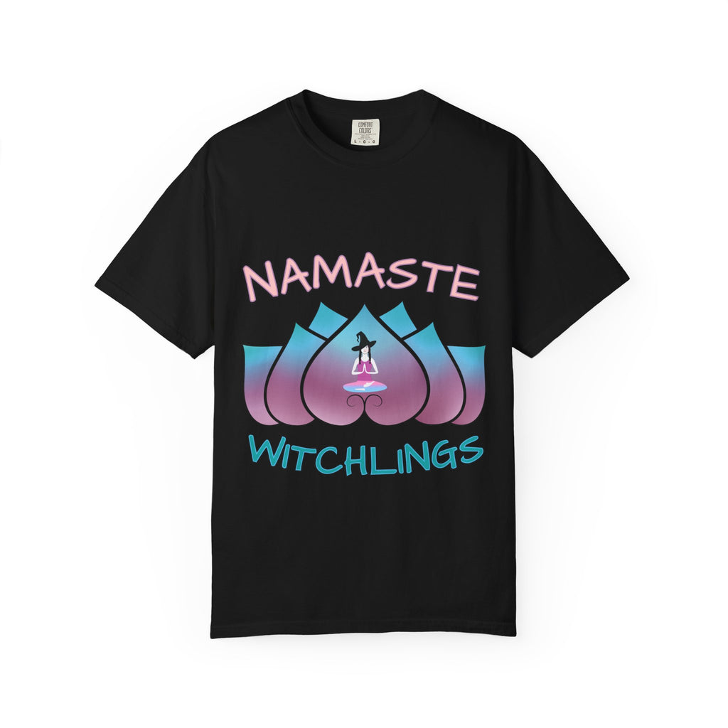 “Namaste, Witchlings” Unisex Tee – cozy, magick-infused softness for your yoga flow, ritual practice, or everyday witchy wanderings.
