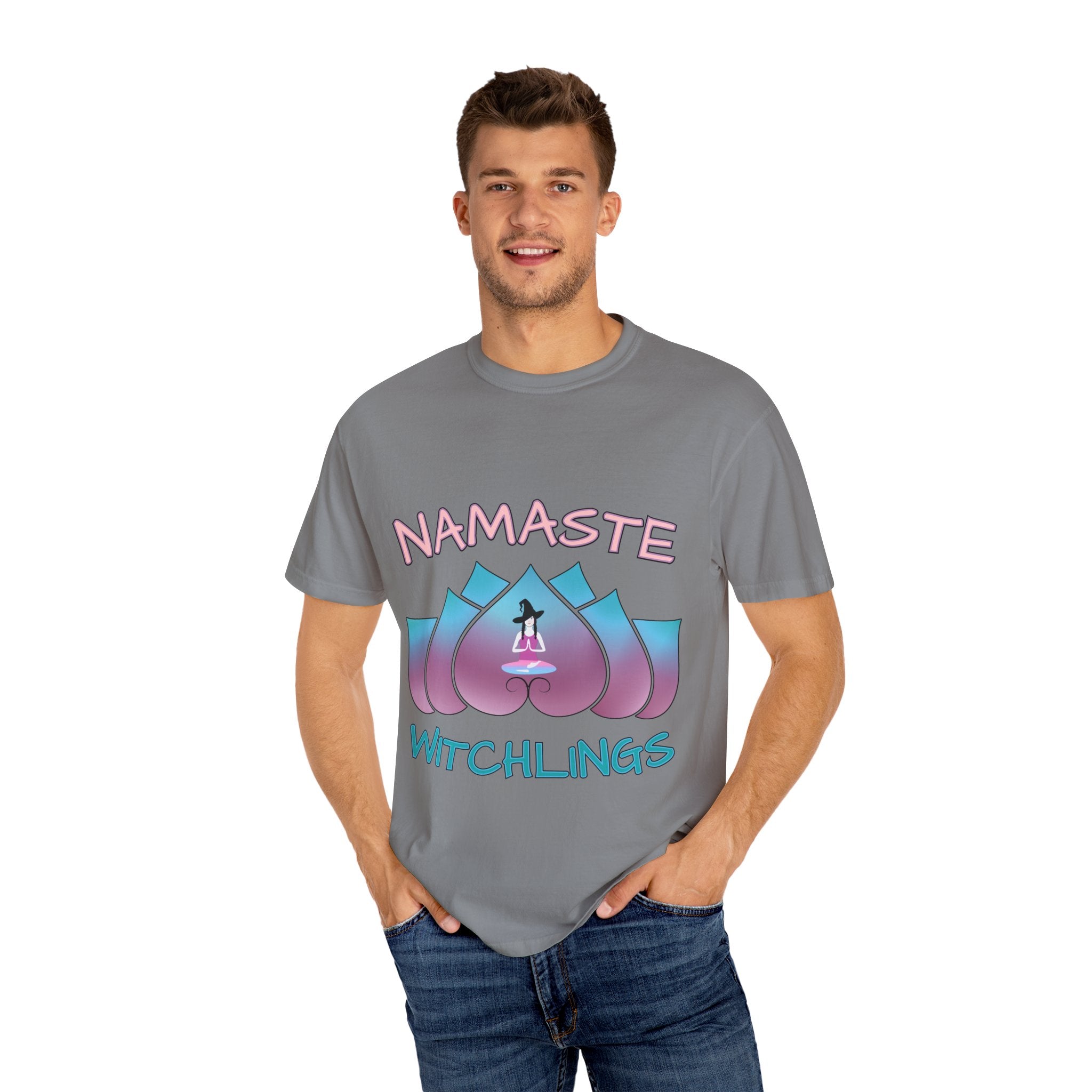 “Namaste, Witchlings” Unisex Tee – cozy, magick-infused softness for your yoga flow, ritual practice, or everyday witchy wanderings.