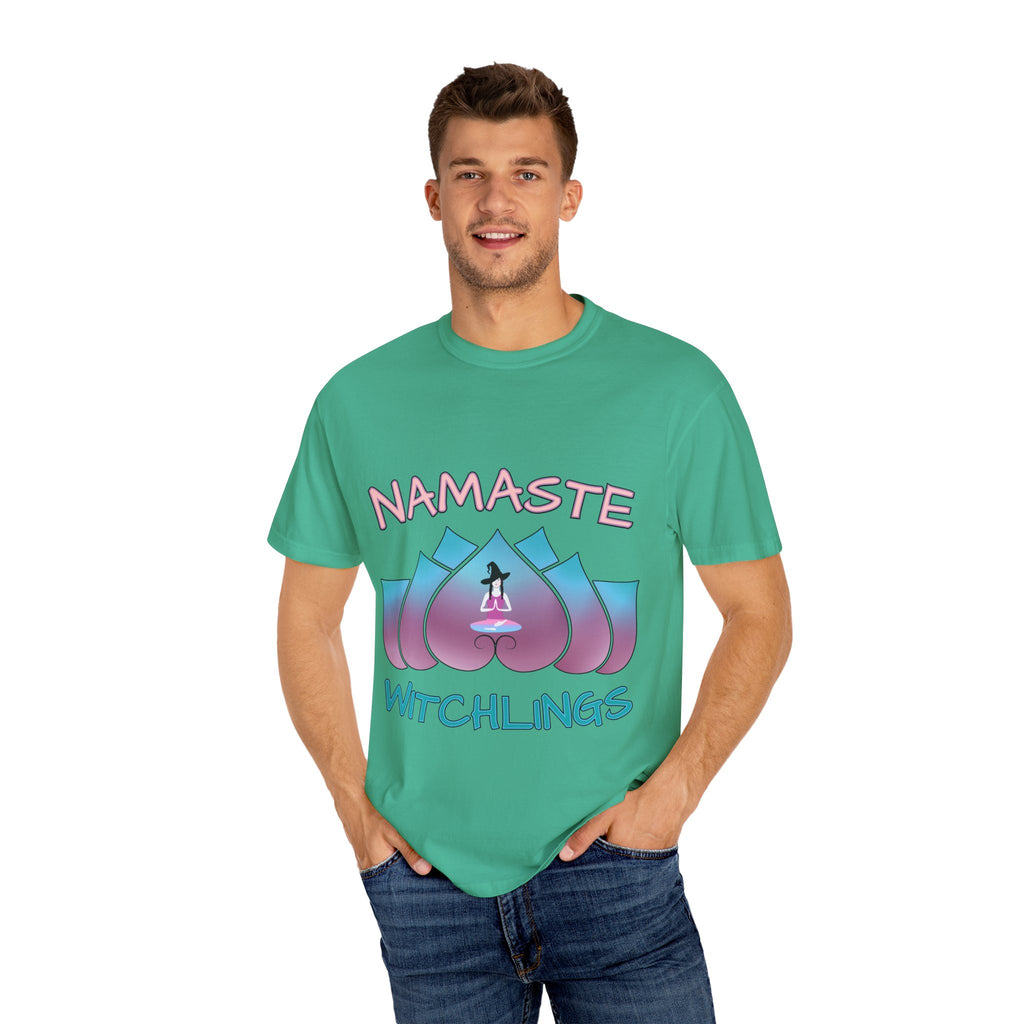 “Namaste, Witchlings” Unisex Tee – cozy, magick-infused softness for your yoga flow, ritual practice, or everyday witchy wanderings.