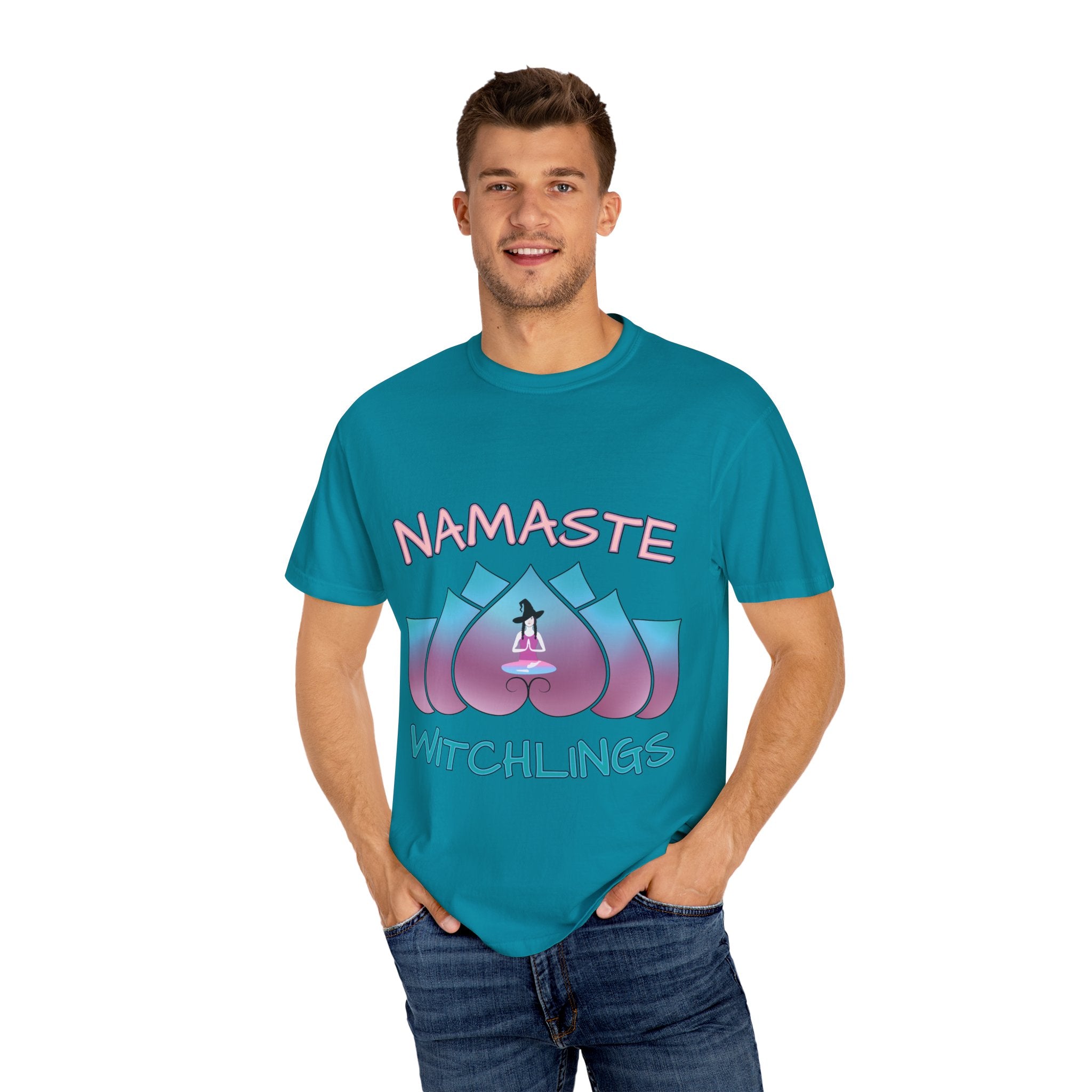 “Namaste, Witchlings” Unisex Tee – cozy, magick-infused softness for your yoga flow, ritual practice, or everyday witchy wanderings.