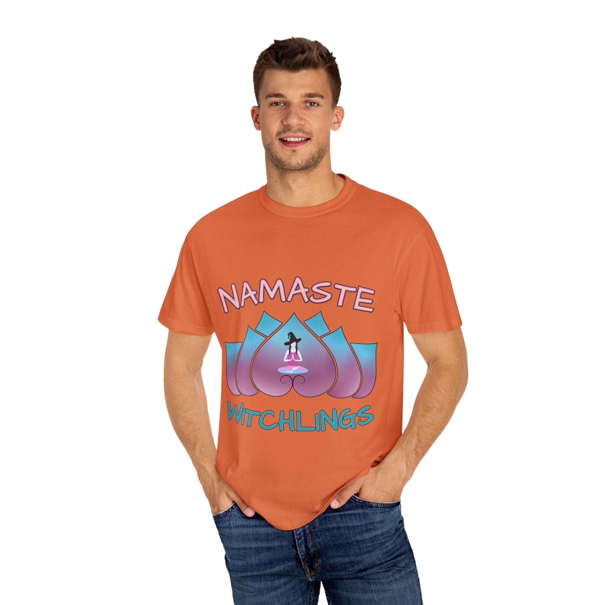 “Namaste, Witchlings” Unisex Tee – cozy, magick-infused softness for your yoga flow, ritual practice, or everyday witchy wanderings.