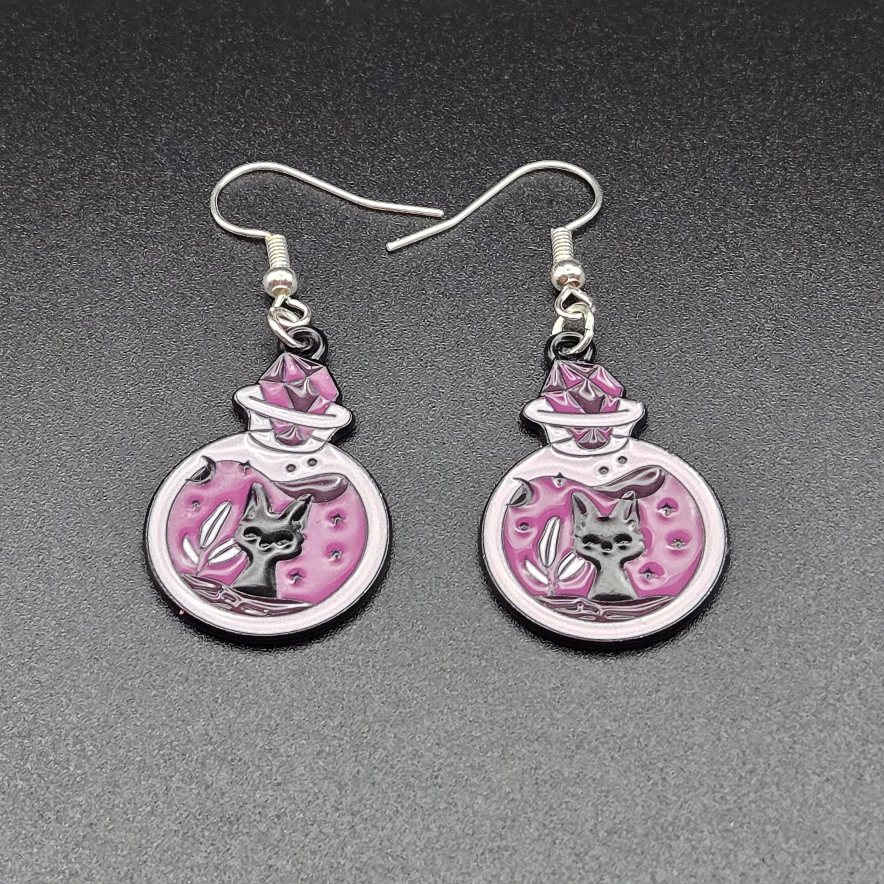 “Batty Brew” Enamel Potion Earrings