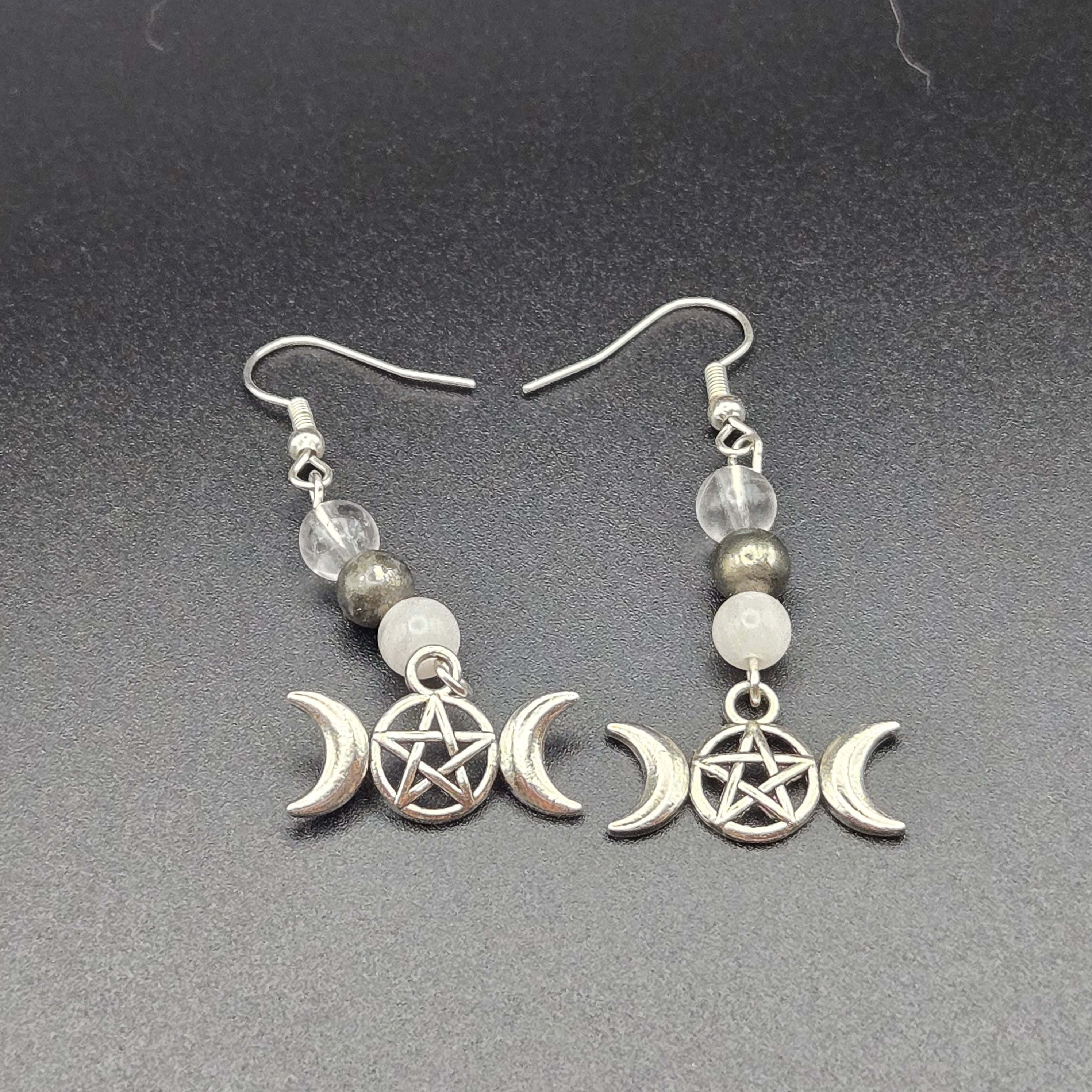 “Lunar Shield” Triple Moon Pentacle Earrings