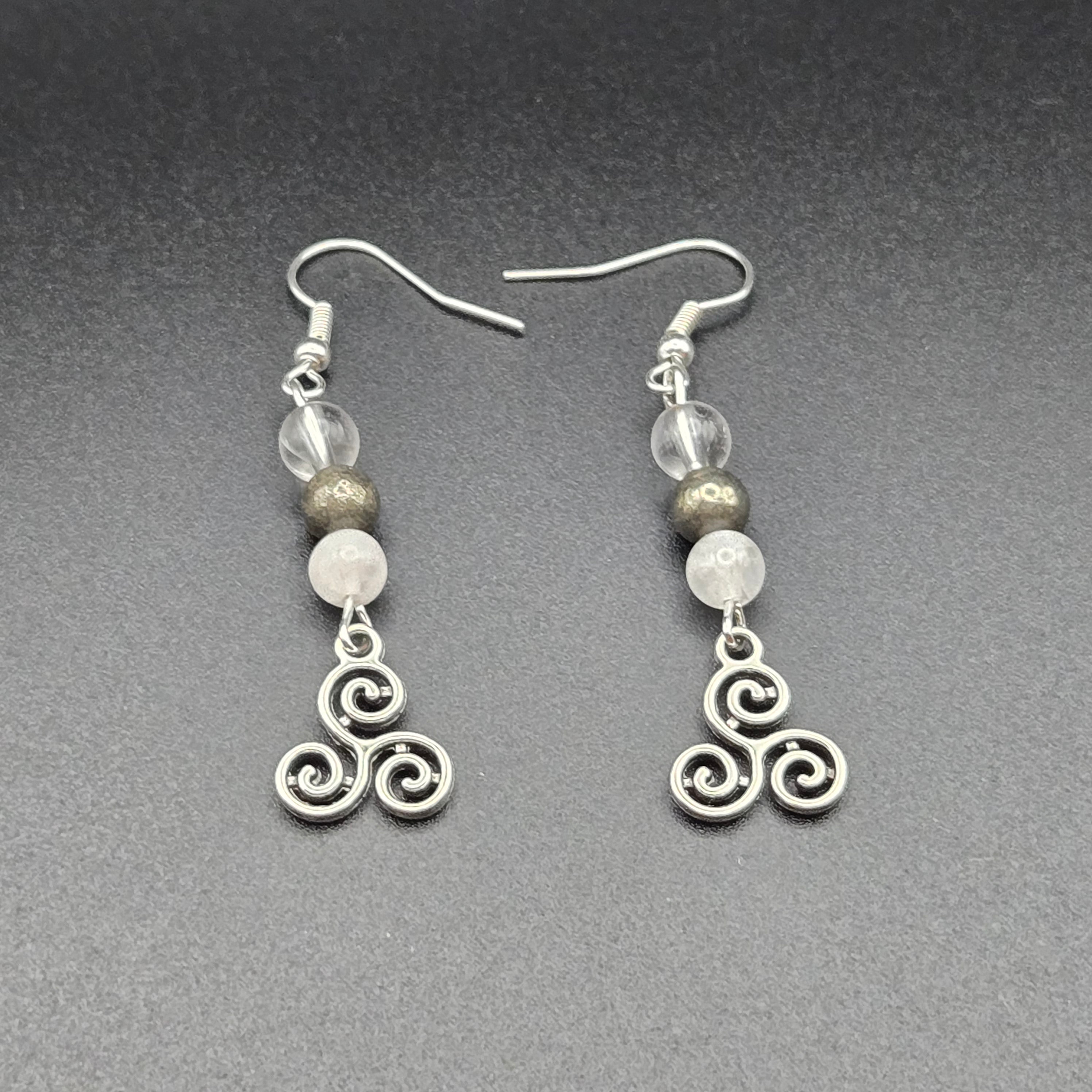“Earth and Spirit Triskelion” Alchemy Earrings