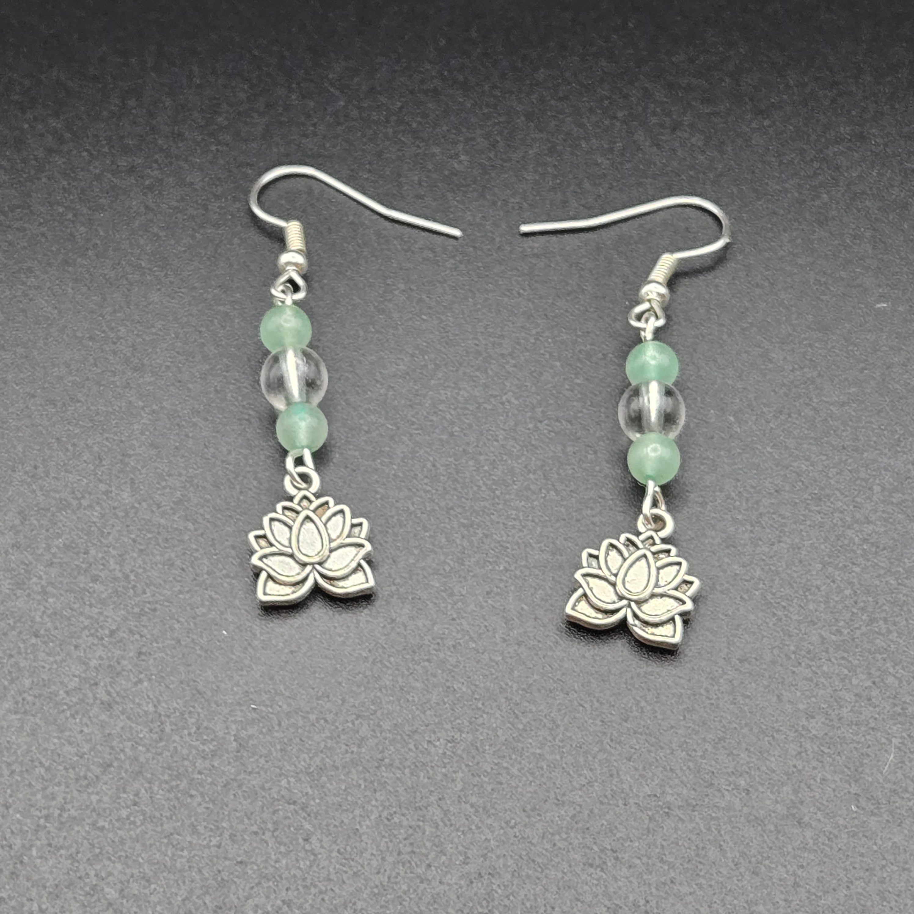 “Inverted Renewal” Green Aventurine + Clear Quartz Lotus Earrings