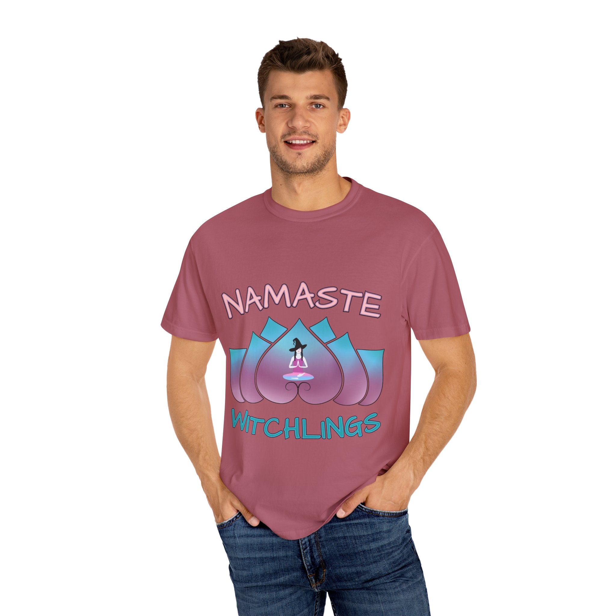 “Namaste, Witchlings” Unisex Tee – cozy, magick-infused softness for your yoga flow, ritual practice, or everyday witchy wanderings.