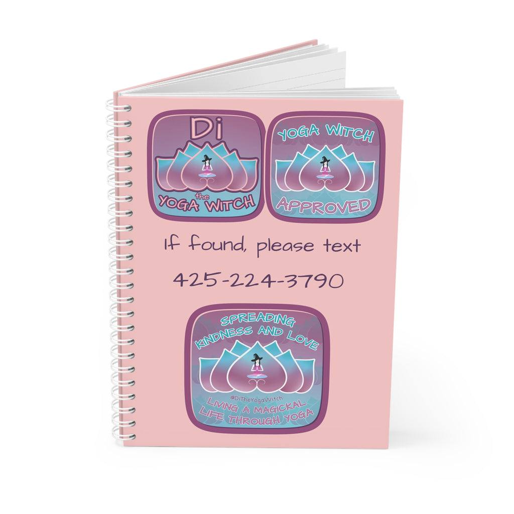 Yoga Witch Spiral Notebook — Pastel Lotus Journal with "If found, please text" Personalization