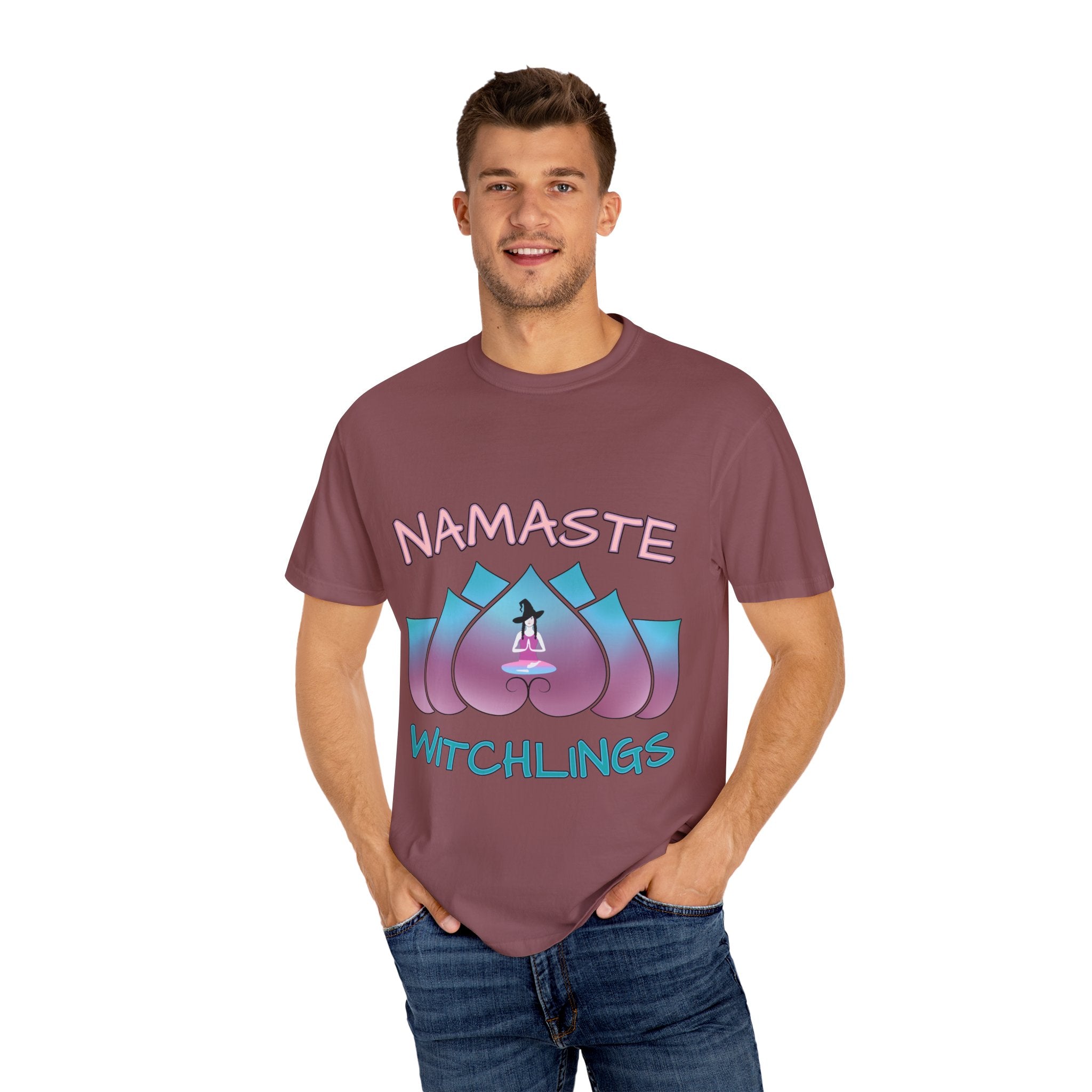 “Namaste, Witchlings” Unisex Tee – cozy, magick-infused softness for your yoga flow, ritual practice, or everyday witchy wanderings.