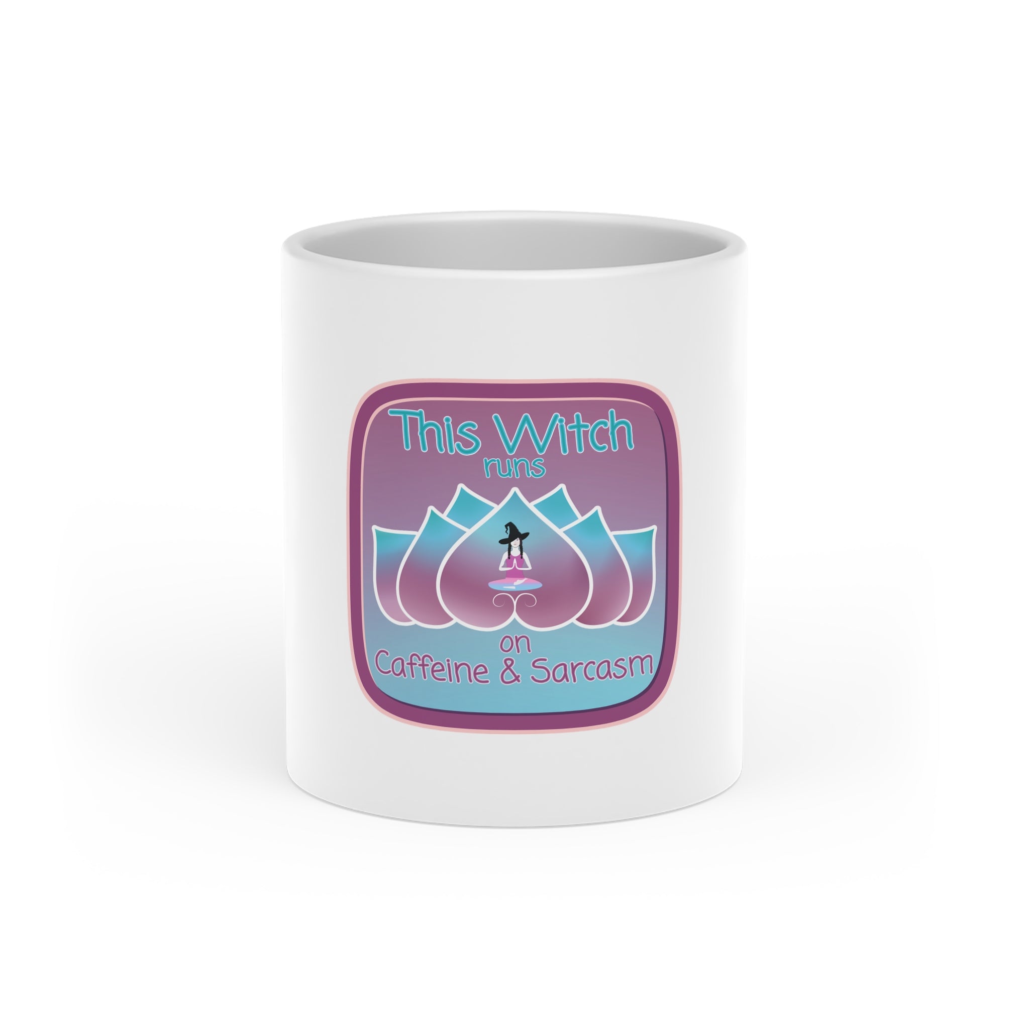 Witchy Heart-Shaped Mug – This Witch Runs on Caffeine & Sarcasm
